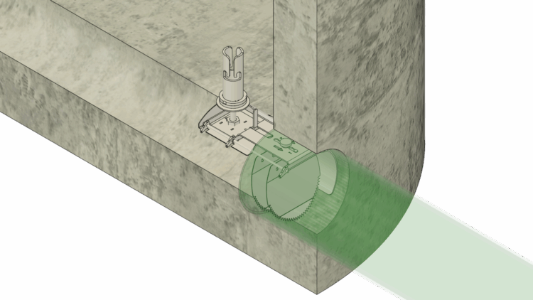 3D Zeichnung Rattenklappe Montage Rohr und Schacht
